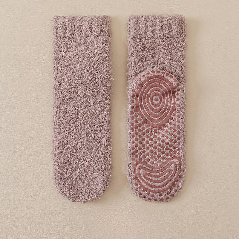 Solid-color Coral-fiber Non-slip Adhesive Floor Socks, Thick Men's Short Socks, Warm and Non-shedding Socks