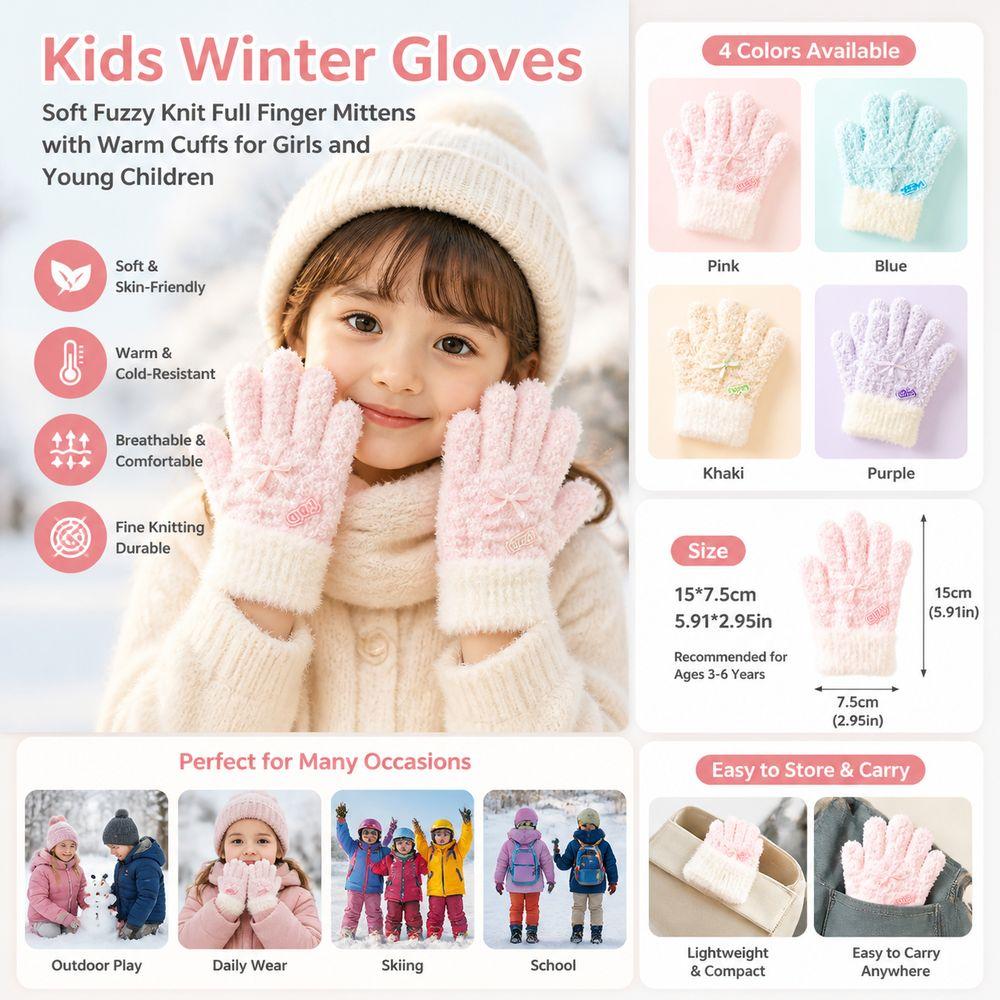 Warm Cuffs Children's Knit Gloves Soft Full Finger Mittens Kids Winter Gloves Winter Daily Wear