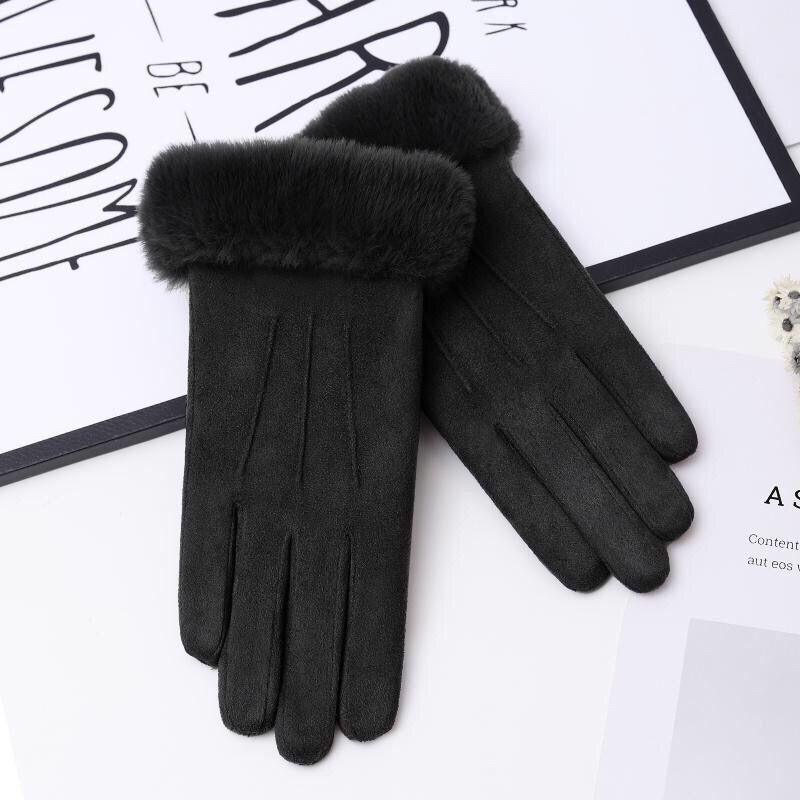 Women's Winter Cycling Gloves: Cold-Proof, Thick, Warm, Cute Suede, Fleece-Lined, Windproof, Touchscreen-Compatible