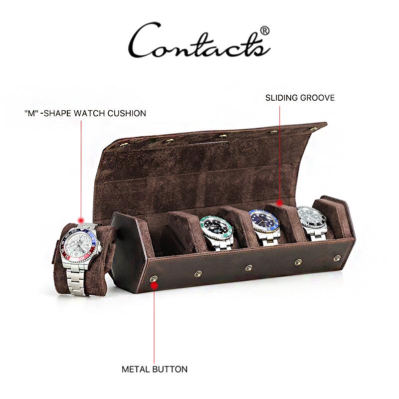 AHANDMAKER Walnoot Houten Zakhorloge Box, Draagbare Enkele Horloge Gift Box Met Kussen Hout Horloge Case Sieraden Opslag Reizen Organizer voor Mannen Vrouwen, Kokosnoot Bruin
