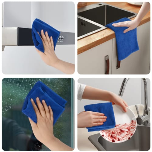 SINLAND Microfiber Cleaning Cloths, Cleaning Towels, for Car Washing, Absorbent, Quick-Drying, 12-Count, Blue