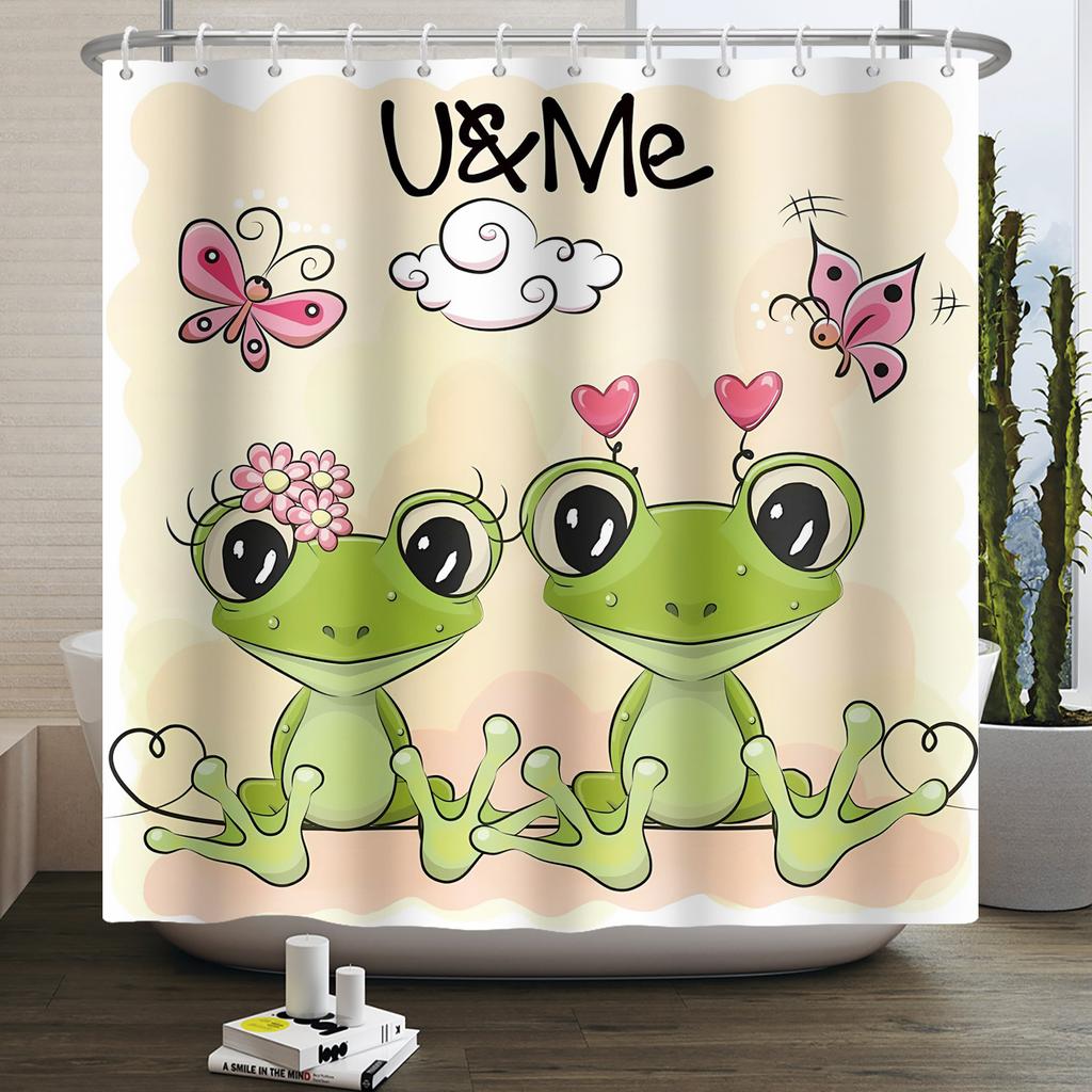 Lustiger Frosch Duschvorhang für Badezimmer Pilz Schmetterling Floral Grüne Pflanze Cartoon Tier Wasserdicht Polyester Duschvorhang