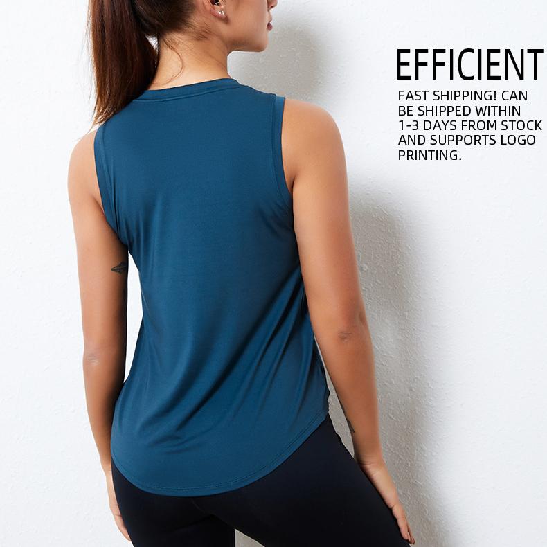 Jaro a léto Nová lehká šikmá vesta na jógu Volná Bez rukávů Jednobarevná Rychleschnoucí Sportovní Fitness tričko Ženy
