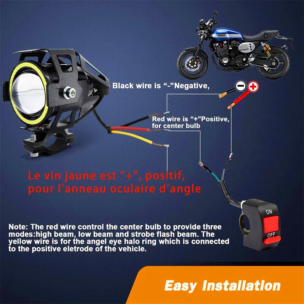 Motorcycle Headlight Fog Lights Super Bright Abgle Eyes Additional Spotlights Universal Moto Auxiliary U 7 Mini LED Driving Lamp