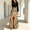 Comfy Stretch Waist Leopard Print Slit Maxi Skirt Summer Trend Skirt for Beach Vacation, Daily Wear & Evening Out Outerwear