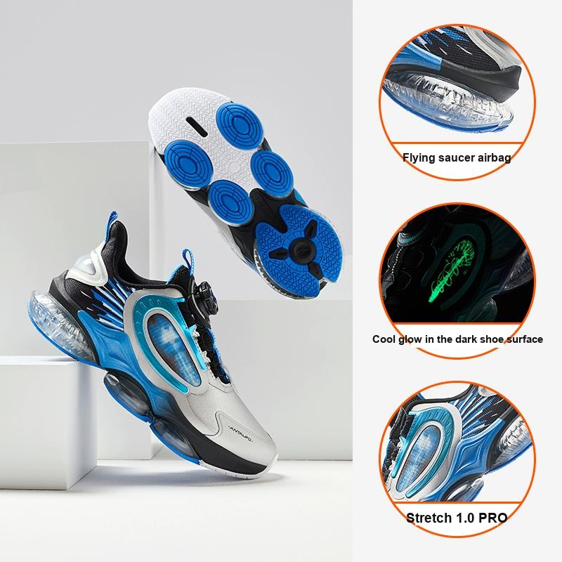 Anta Kids UFO 6.0 Leather Shock Absorbing Durable Rebound Low Top Running Shoes Kids Running Shoes Silver Black 312435583N-1