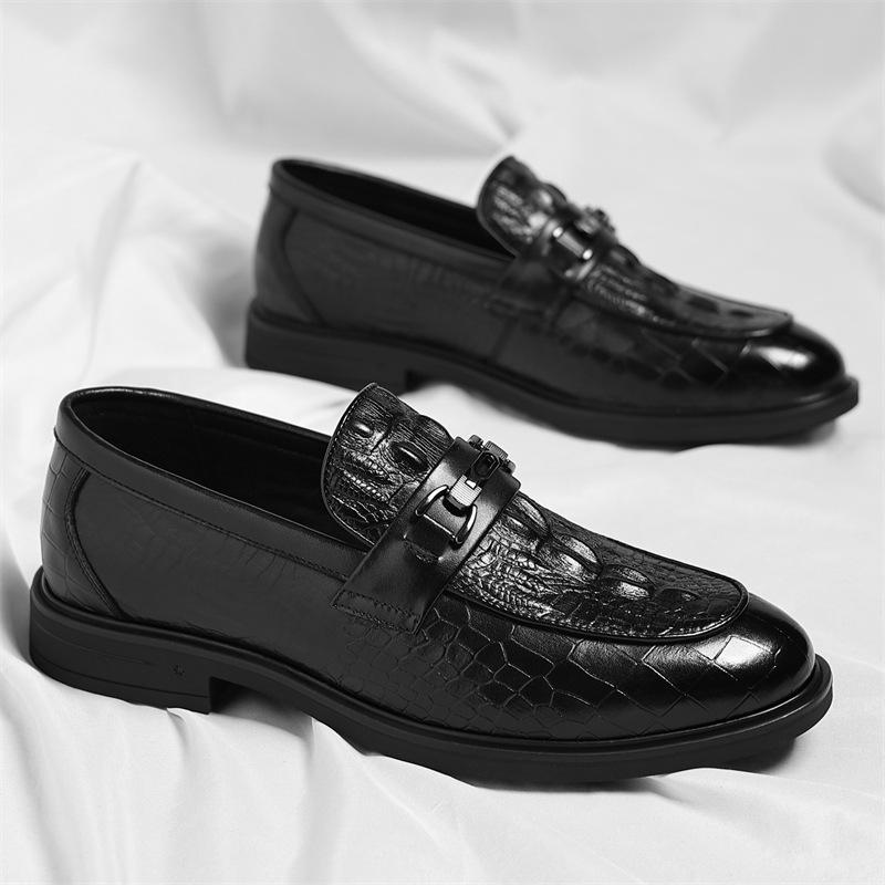 Autumn New Crocodile Pattern High-end British Foot Leather Shoes Business Dress Handsome Platform Men's Shoes
