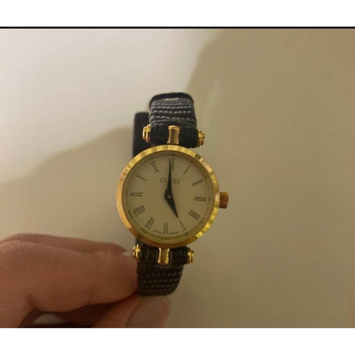 Used GUCCI Gucci ladies watch gold case black belt