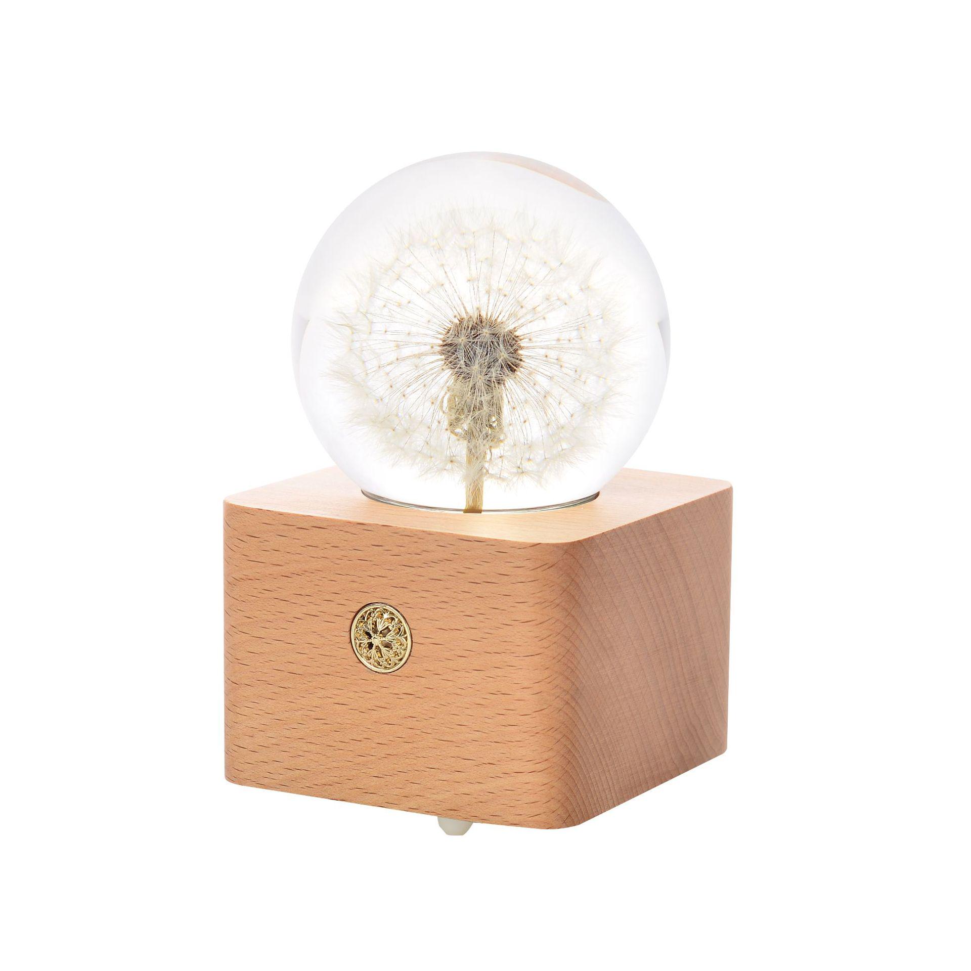 Zhu Zhixin Style Sunflower Music Box Night Light with Resin Flower Crystal Ball