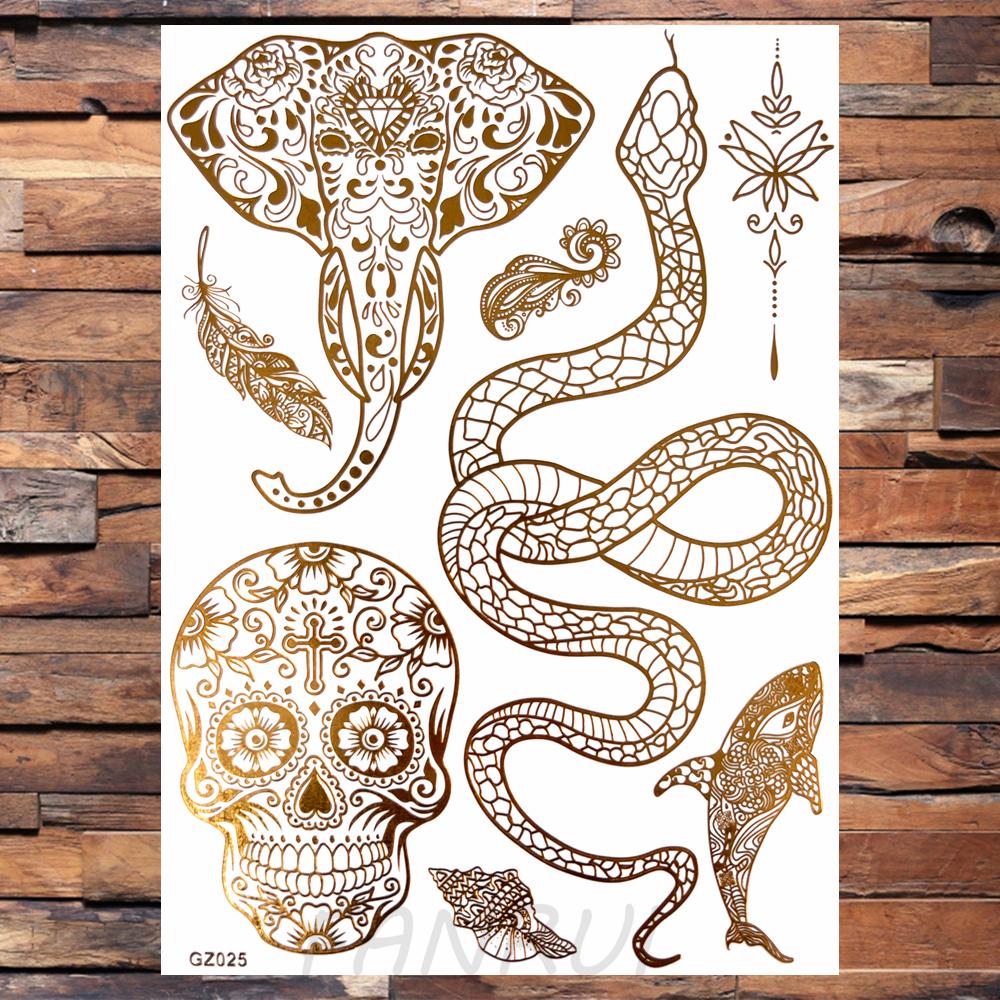 Tatuaggi Temporanei Realistici Elefante Luna Per Donne Adulti Farfalla Finta Pizzo Mandala Adesivo Tatuaggio Oro Impermeabile Tatuaggio Petto