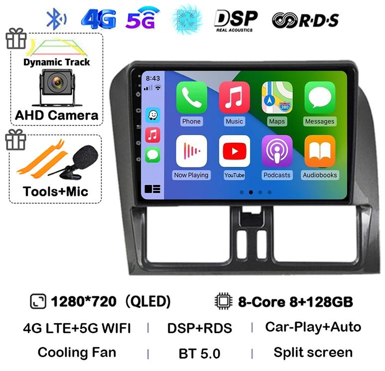 Android 14 Carplay Auto For Volvo XC60 2009-2017 Car Radio Multimedia GPS Navigation Video Player Autoradio Stereo Head Unit DSP