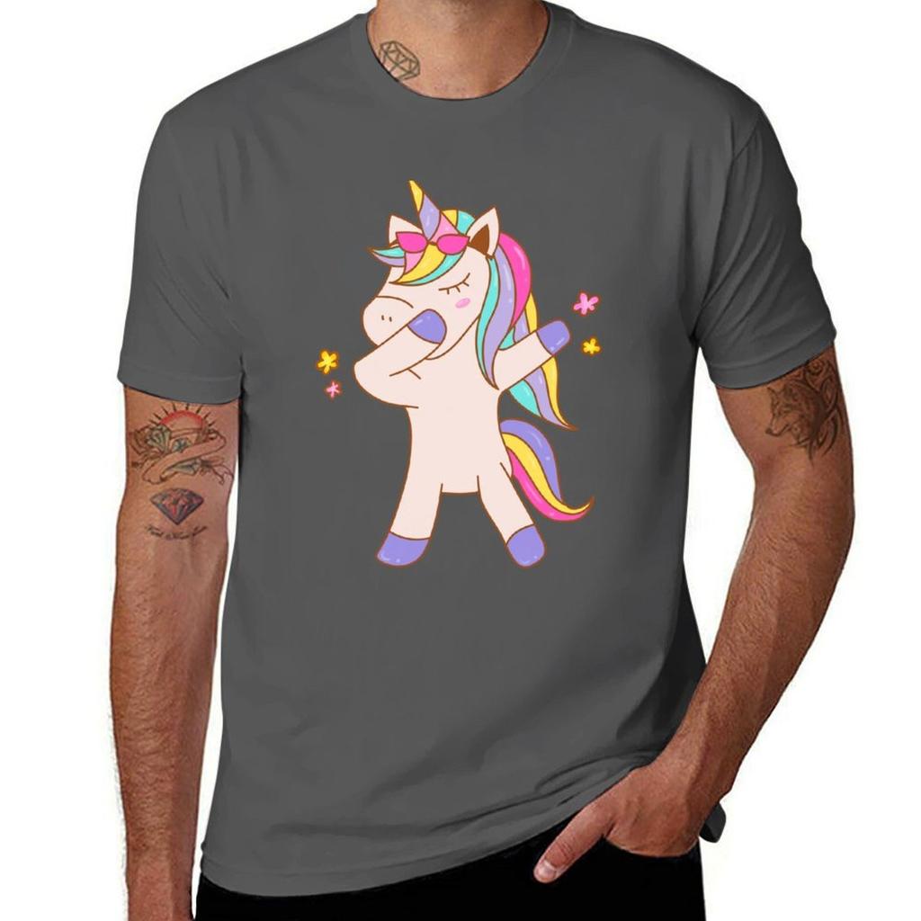 Dabbing Dancing Unicorn Tshirt Basic Solid Color Casual Tee Shirt