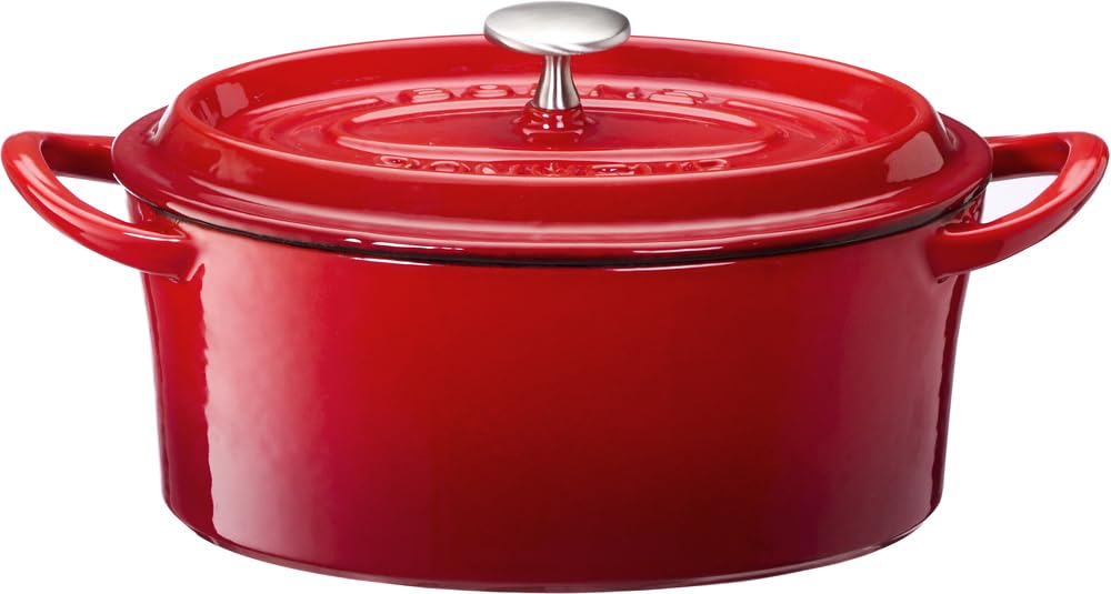 

Горшок Ishigaki двуручный чугунный литой Bon Bonnaire Cocotte Gas Fire IH Dual Use красный овал 26 см