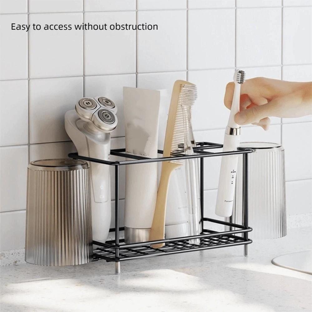 Non-Slip Toothbrush Holder Carbon Steel Electric Toothbrush Stand Toothpaste Shelf Desktop