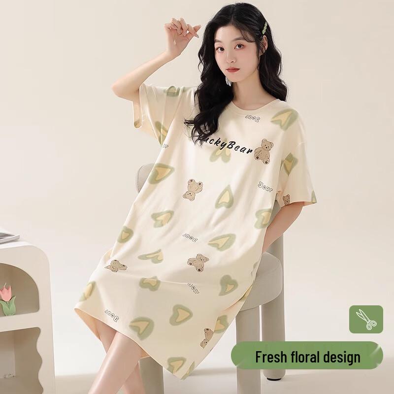 Langsha Women's Cotton Short-Sleeve Sleep Dress