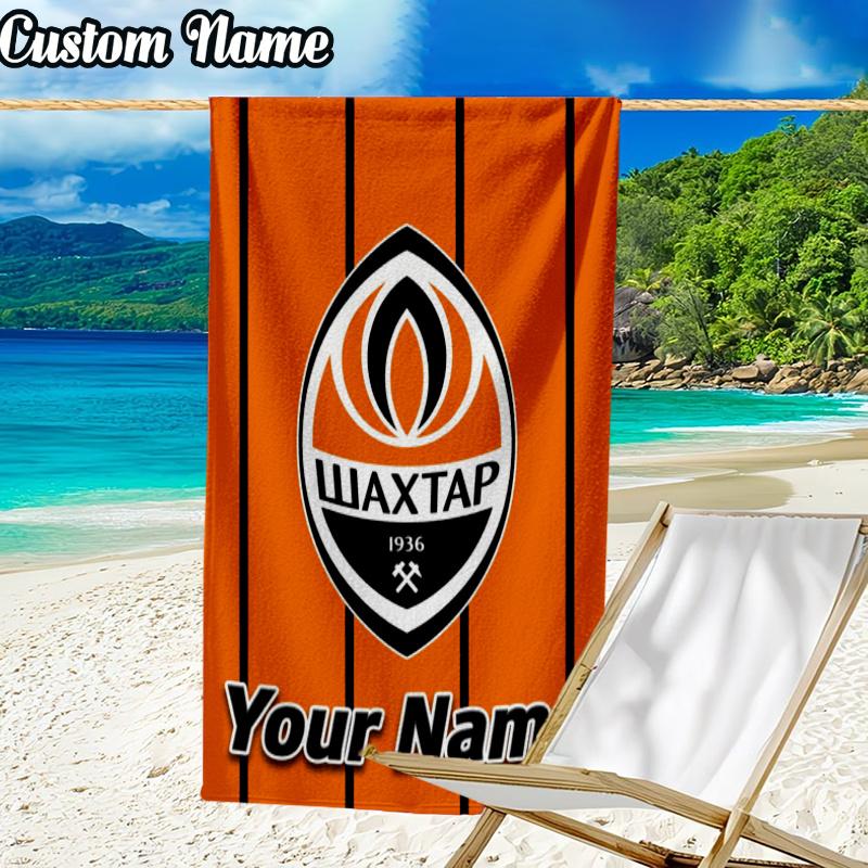 Custom Name Shakhtar Crest Beach Towel - Soft, Ultra-Absorbent Microfiber, Lightweight, Perfect for Beach, Parties, Travel, Camping