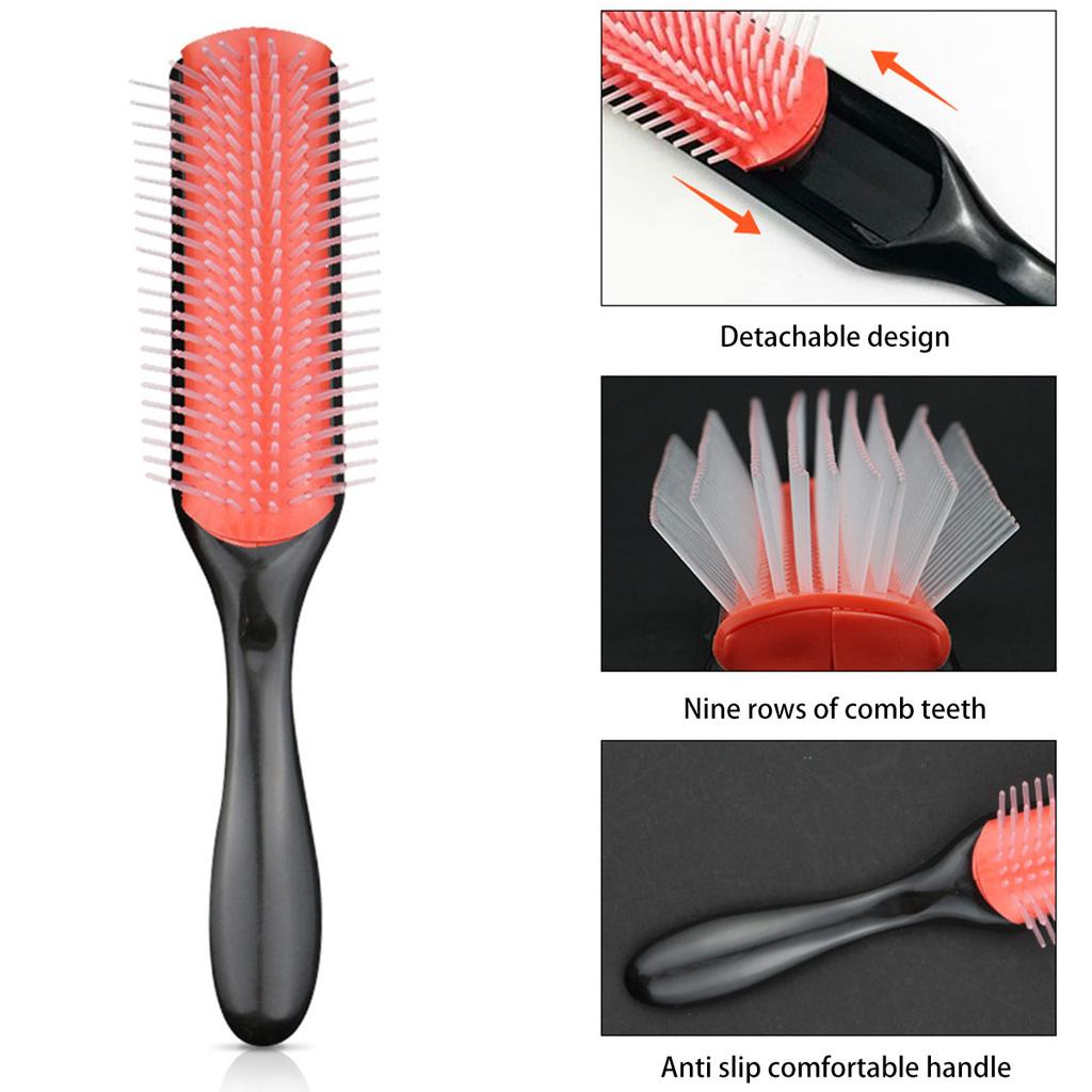 9-row Wrinkle Removal Massage Curly Hair Brush, Detangling Hair Brush Detachable 9-row Comb Plastic Wet Hair Brush Women's Hair