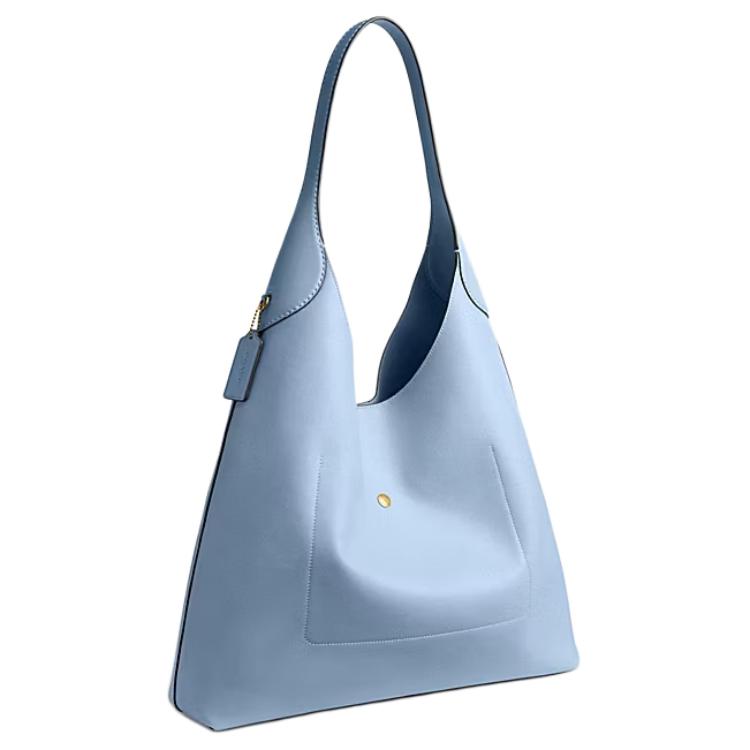Coach Brooklyn Shoulder Bag, Pebbled Leather Light Blue Gold Hardware Women's Handbag, Casual Daily Travel Commute CU068-B4PUB