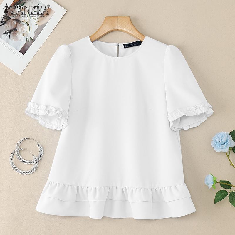 ZANZEA Women Casual Round Neck Summer Short Sleeve Blouse