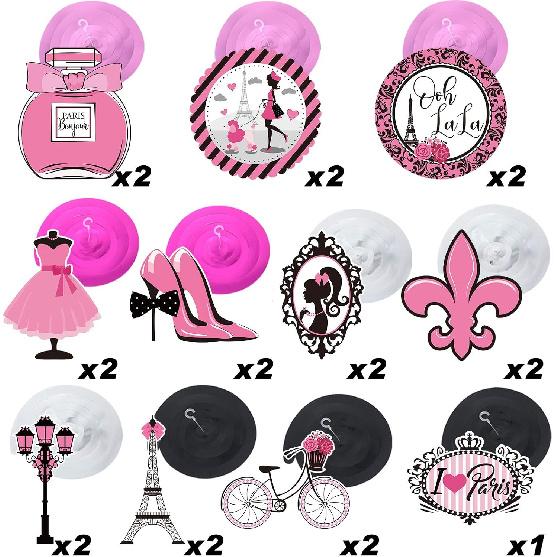 30 Pieces Paris Party Hanging Swirls Decorations, Pink Paris Eiffel Tower High Heels Ooh La La Card Hanging Metallic Foil Streamers Decor Kid Boy