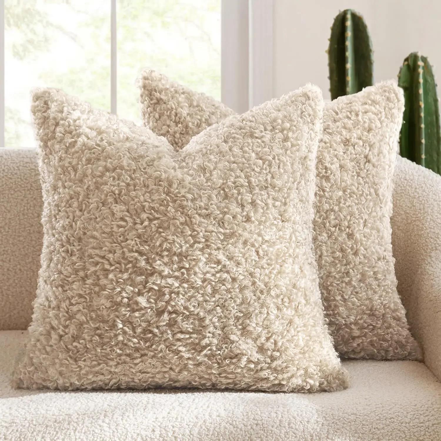 Pluche Lamswol Kussenhoes Teddy Krullend Verdikt Kussensloop Zacht Scandinavisch Minimalistisch Bankkussenhoes Gezellige Woondecoratie 30x50cm
