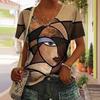 New Casual High-quality Retro Style 3D Women's Short Sleeved V-neck T-shirt