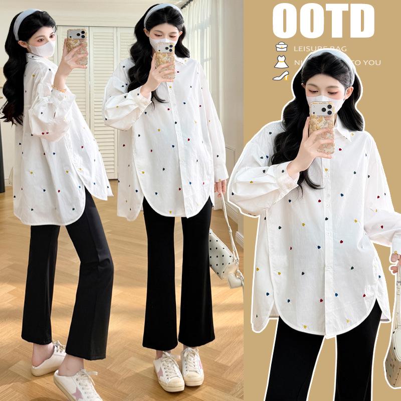 Spring 2026 Korean Style Heart Maternity Shirt L