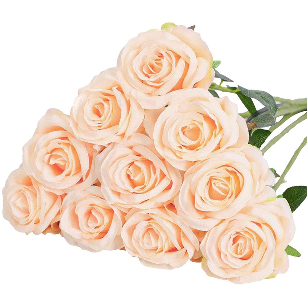 10pcs Artificial Flowers Rose Flower Branch Artificial Red Roses Realistic Fake Rose Bouquet Table Decoration Wedding Home Decor