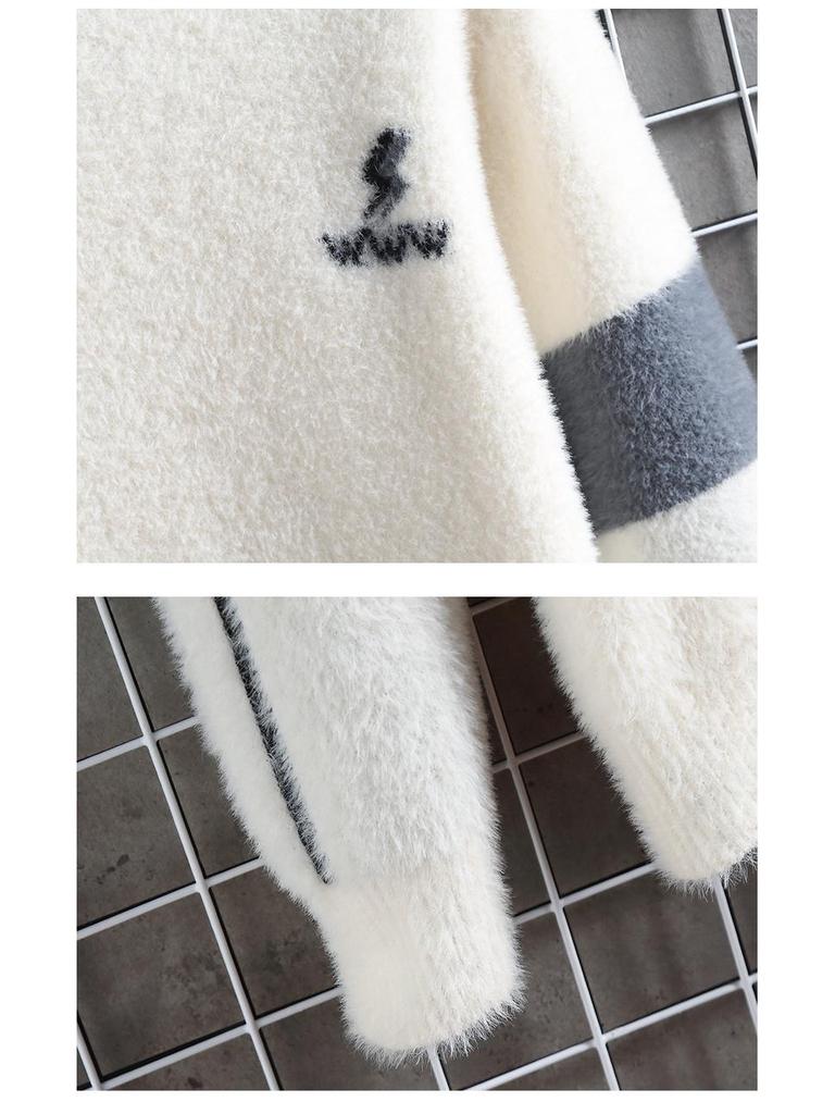 Men's College Style Fleece-Lined Knitted Sweater: Warm and Thick for Autumn/Winter