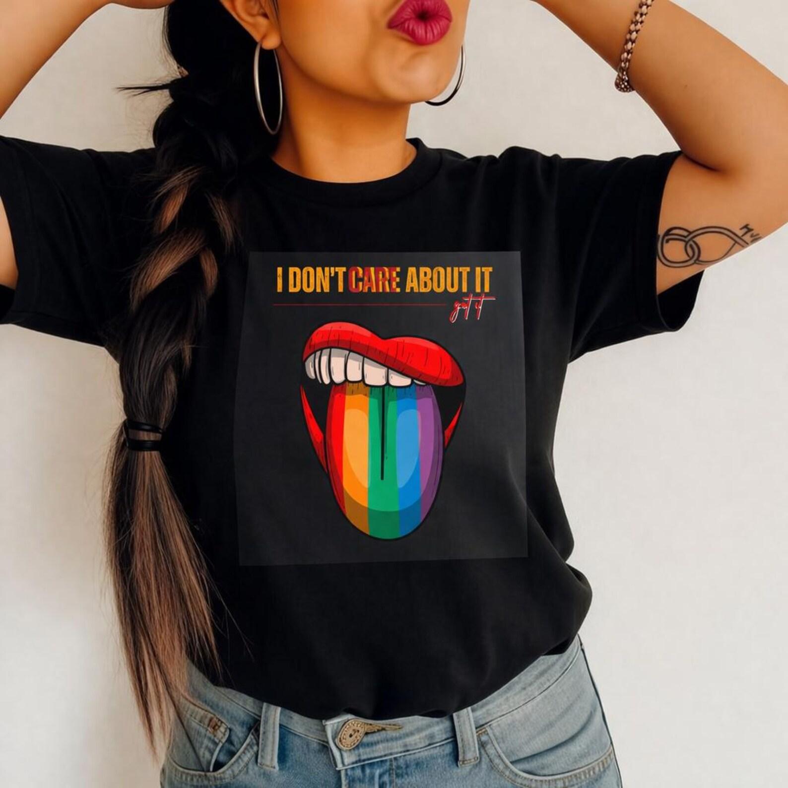 I Don t Care About It rainbow tongue T-Shirt | Pride lips graphic tee 2XL