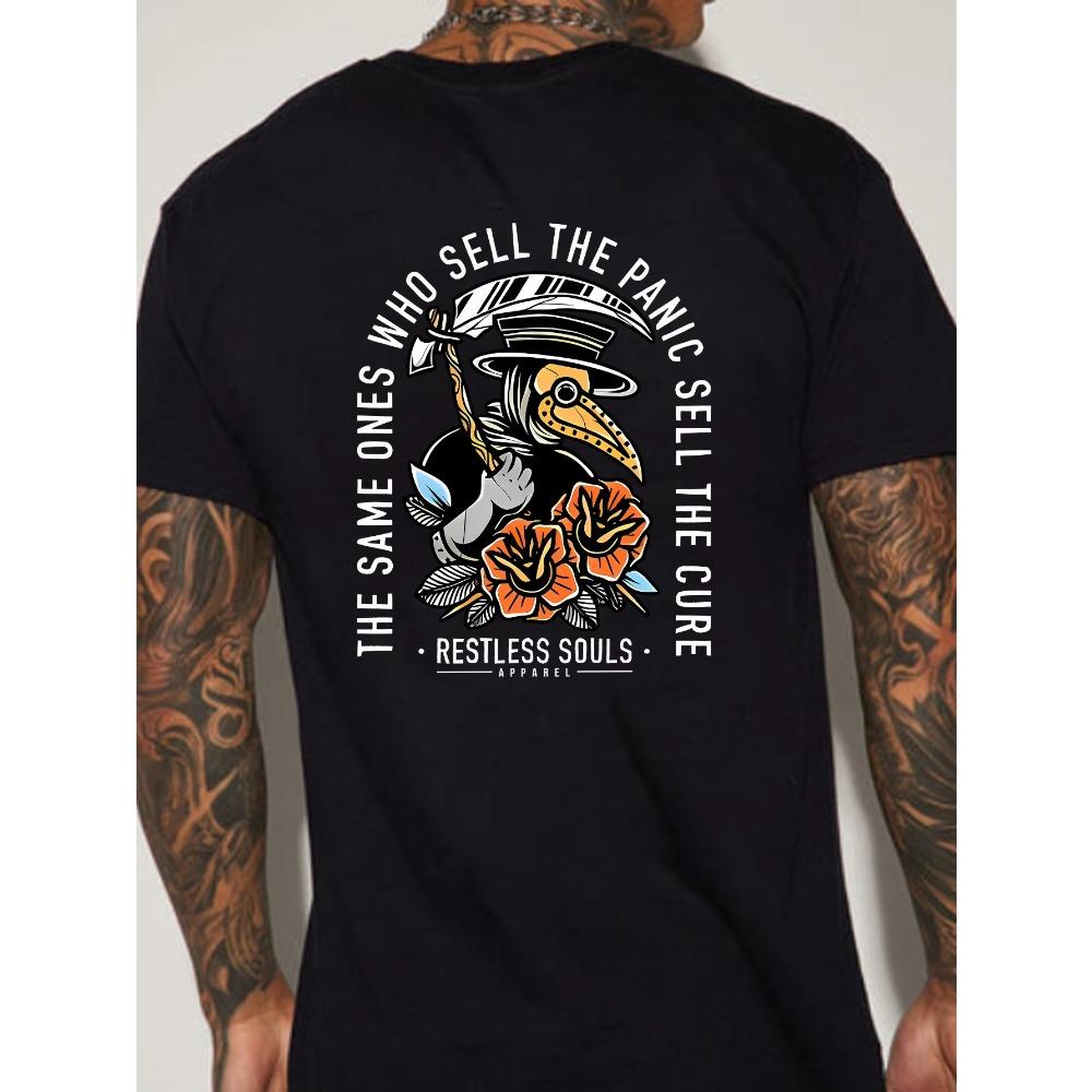 Men's Summer 100  Fashionable Casual Sports Loose Large Back Pattern Printed Round Neck Short Sleeve T-shirt Top