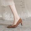 2169-1 Douyin Popular Women's Shoes Autumn and Winter Suede Thick Heel Square Head Comfortable Single Shoes Rhinestone Temperament Commuter High Heels