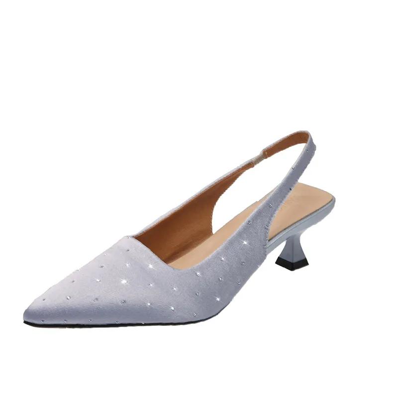 

2025 Женская обувь Slingbacks Женские туфли на высоком каблуке Большие размеры Платье Туфли-лодочки Женские заклепки с острым носком и пряжкой на ремешке Тонкие каблуки Сандалии 34 небесно-голубой