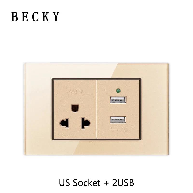 118 Type Gold Piano Key Tempered Glass Reset Switch Fashionable Switch Socket Universal Socket Home Hotel Office Decoration