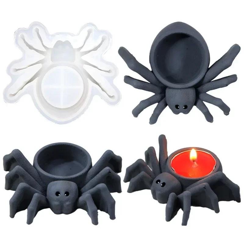 Halloween Style Candle Holder Mold 3D Spider Handmade Creative Silicone Molds Gothic Spider Decor Candlestick Candle Cup Mold