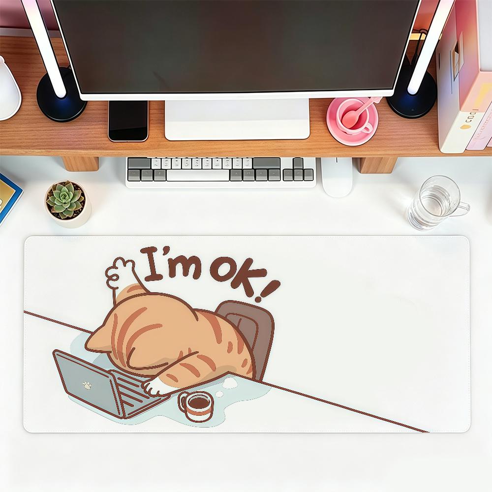 Cute Cat Illustration Mouse Pad For Office Gaming And Keyboards Non-Slip Large Waterproof