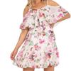 European and American floral A-shaped dress, off-the-shoulder suspender ruffle edge short waist romantic beach dress