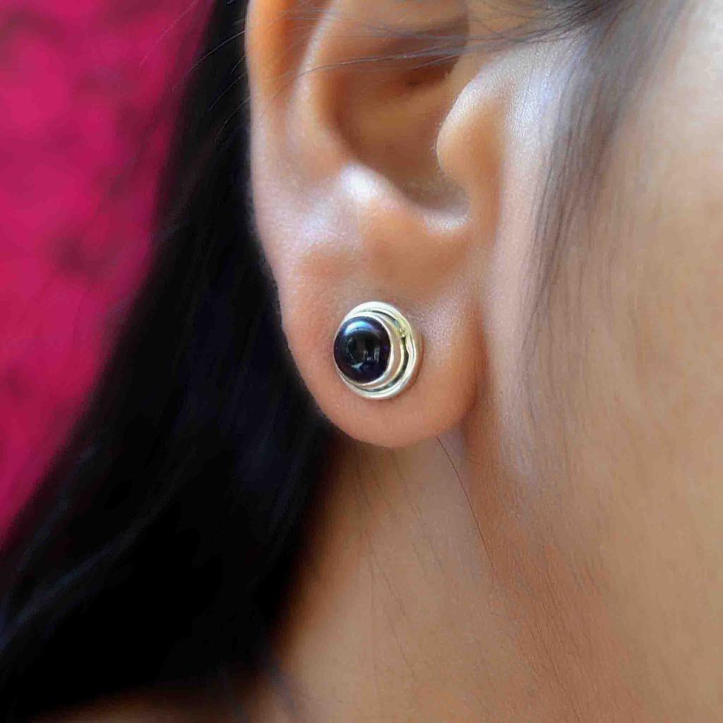 Black Onyx 925 Sterling Silver Earrings, Round Gemstone Handmade Earrings, Gift For her