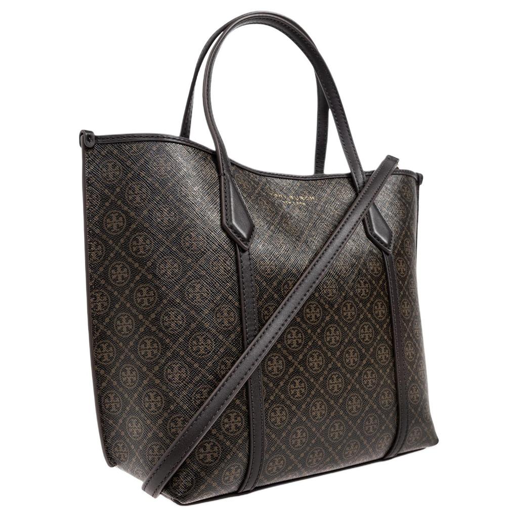 Tory Burch Perry Letter Logo Gold Hardware Canvas Tote Bag Shopping Bag Shoulder Crossbody Handbag Small Women tote Dark-Brown 176060-200