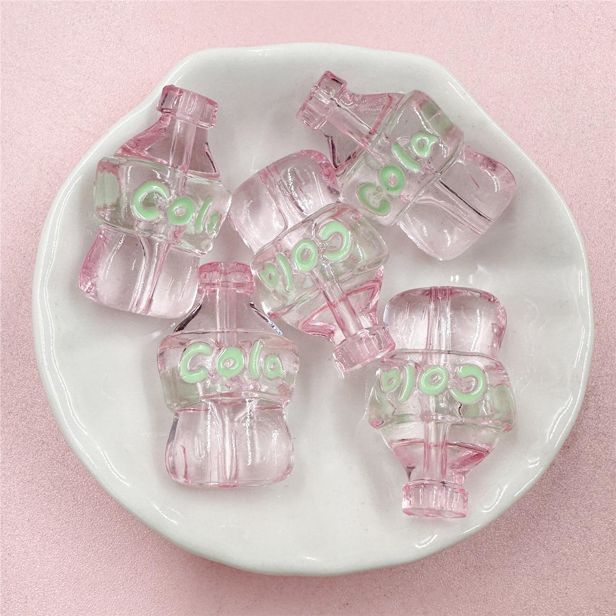 

Акриловые бусины ручной работы, материал ручной работы, 5 шт., 18,8*30 мм, яркие цвета, креативный милый перфорированный кулон, мультяшные элементы, форма бутылки из-под кока-колы розовый