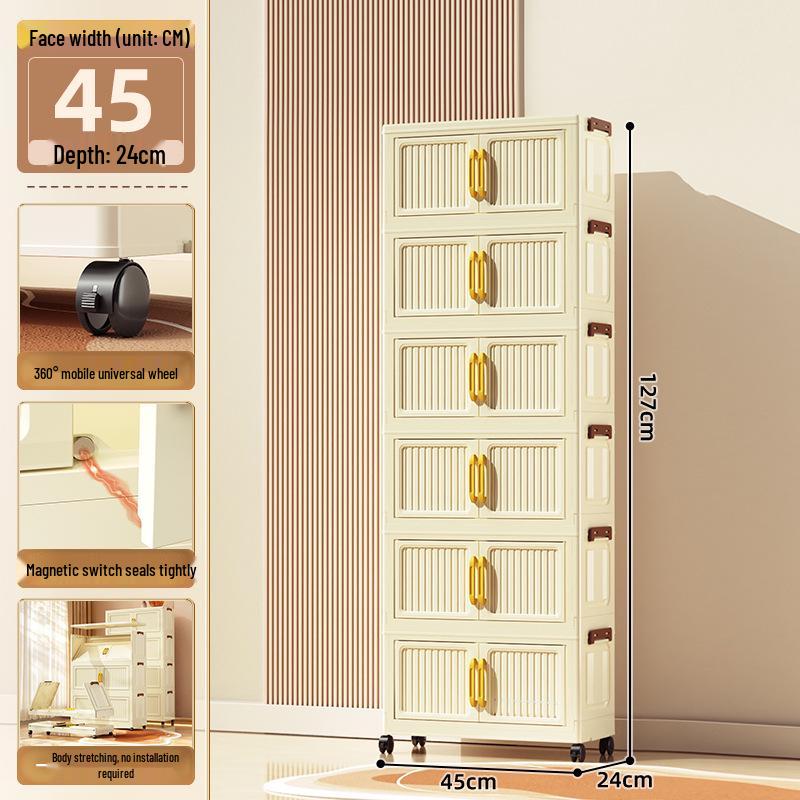 40-60cm Wide Transparent Foldable Double Door Floor Storage Cabinet with Multiple Layers