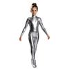 Long Sleeve Front Zip Metallic Footed Bodysuit for Girls Shiny Unitard Jumpsuit Stage Performance Dance Competition