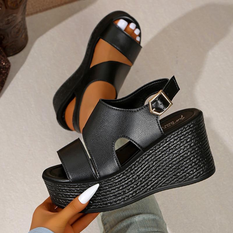 Spring and Summer Footwear Plus Size Sandals Soft-soled Flat-bottomed Round-headed Wedge-heeled Thick-soled Beach Women's Shoes