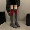 Autumn Fashion Thin Elastic Thin Boots Women's Knitted Color Matching Knee Piling Boots New Two-wear Socks Boots