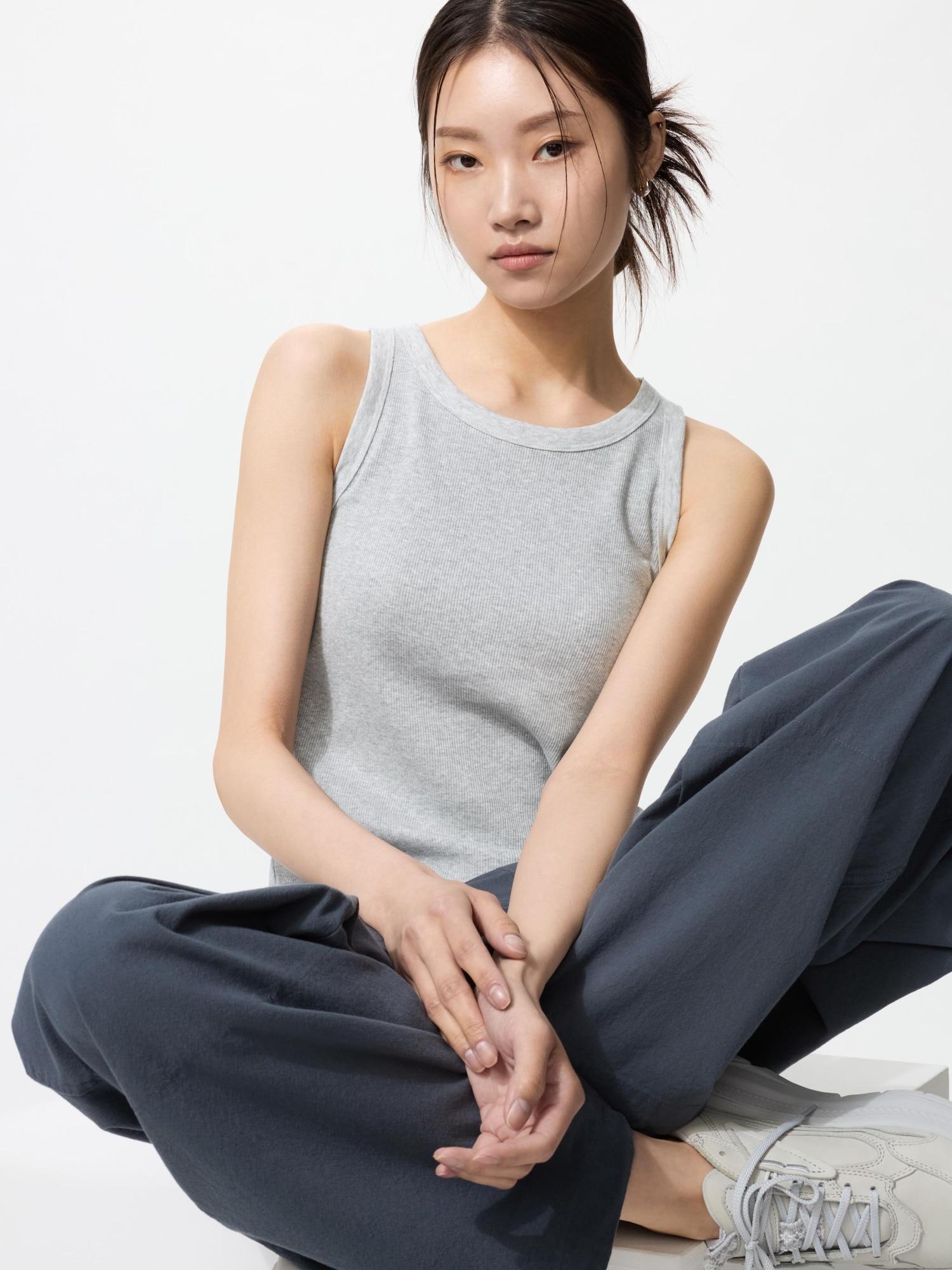 Uniqlo Япония Топ-бра в рубчик с американской проймой 02 LIGHT GRAY/L