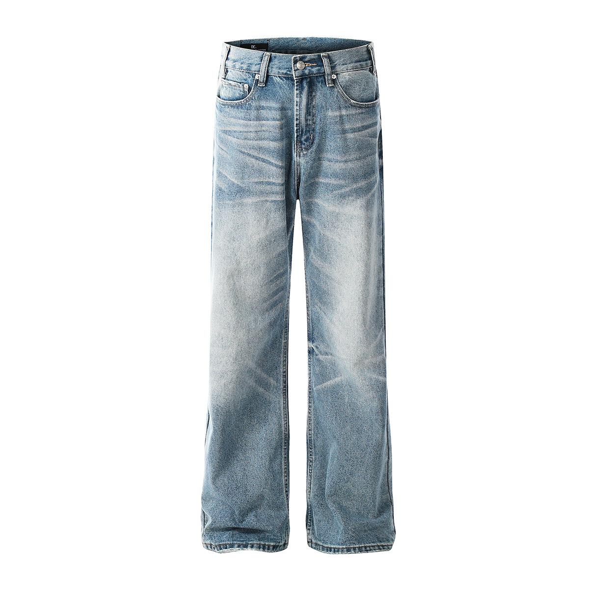 Trendy brand American retro washed jeans straight tube personalized cleanfit trousers men S