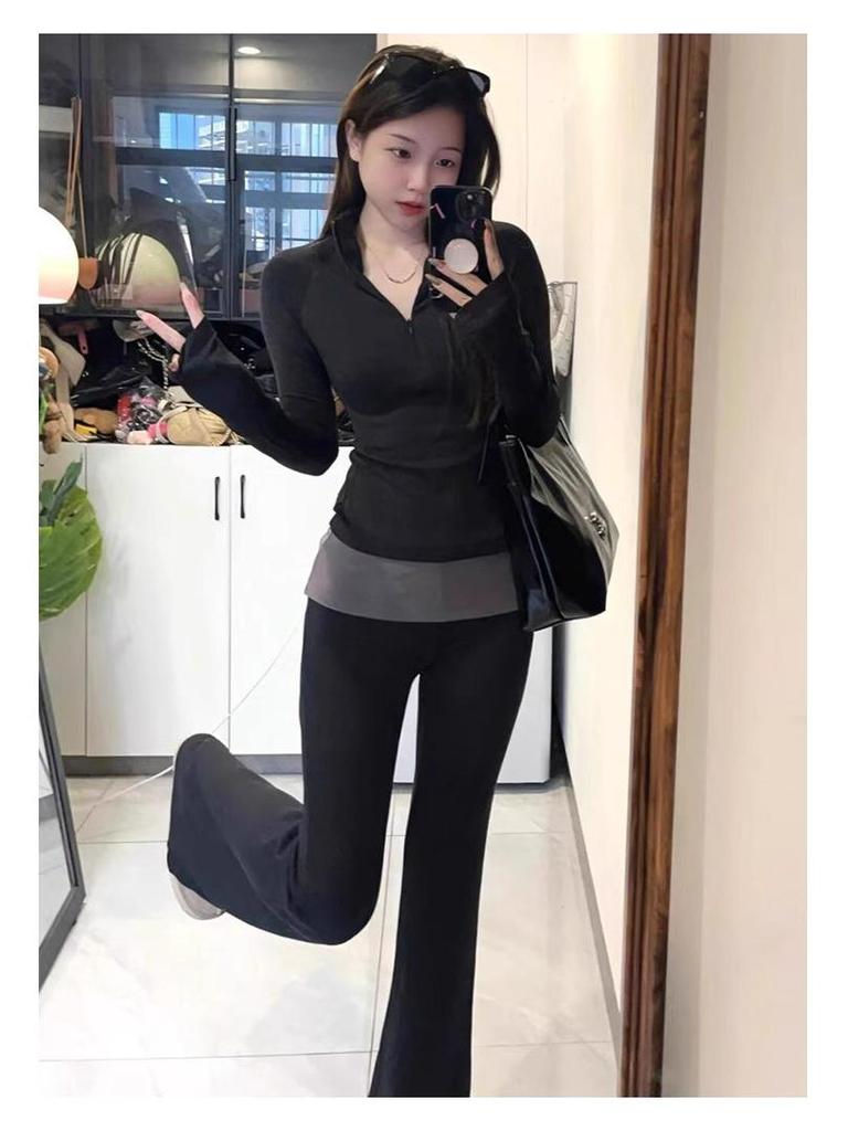 Petite 145 Black Flare High-Waist Slimming Shark Pants for Women (Spring/Autumn)