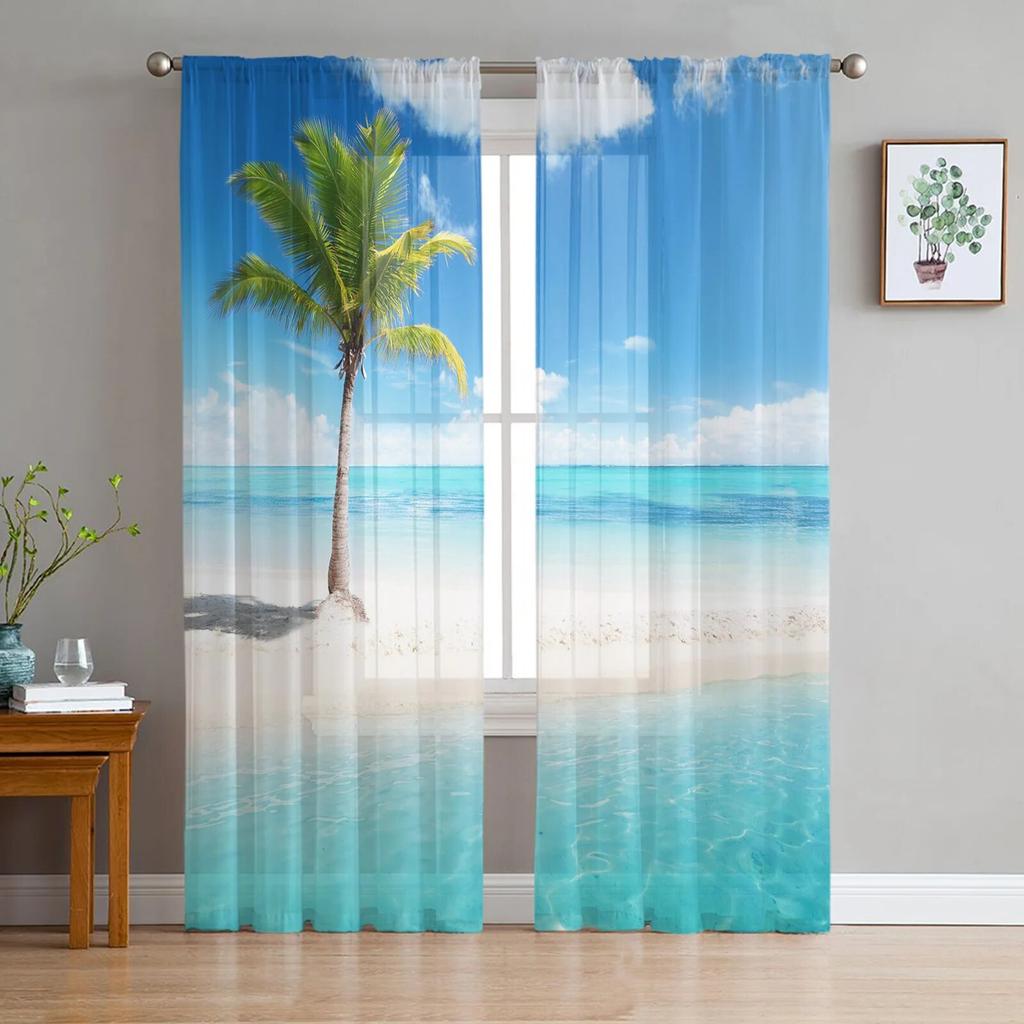 Beach Sky Sea Tulle Curtains for Living Room Bedroom Decor Chiffon Sheer Voile Kitchen Window Curtain