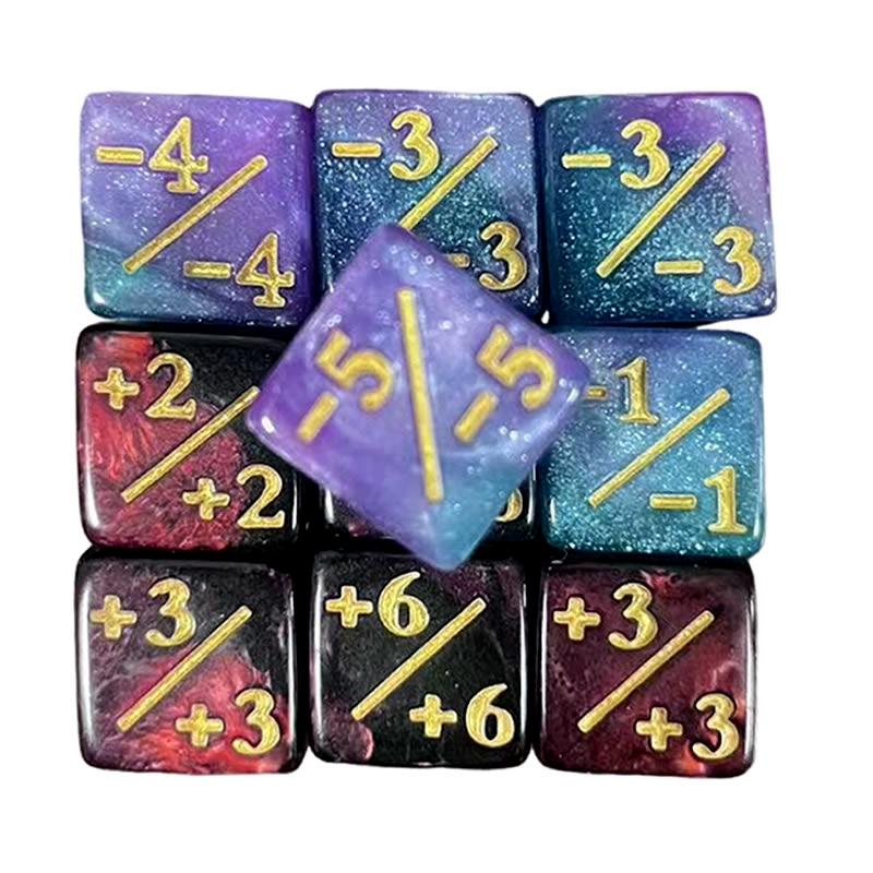 10Pcs 16mm 6 Side Dice Counters +1/1 Counting Dice And Dual Color Positive And Negative Compatible With Card Game Accessories