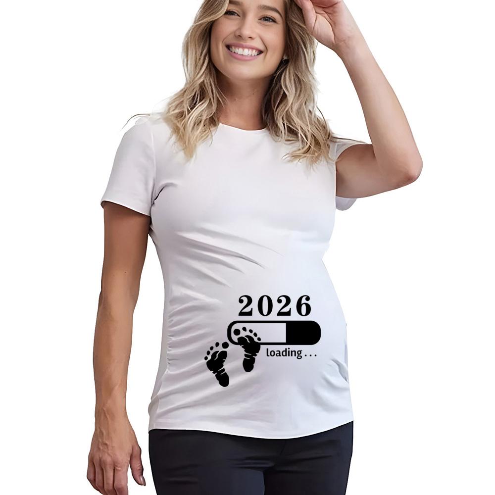 Baby Loading 2026 Print Maternity Shirts Women Pregnancy Announcement T-Shirt Female Pregnancy Clothes Newest Mom Summer Tops Tee